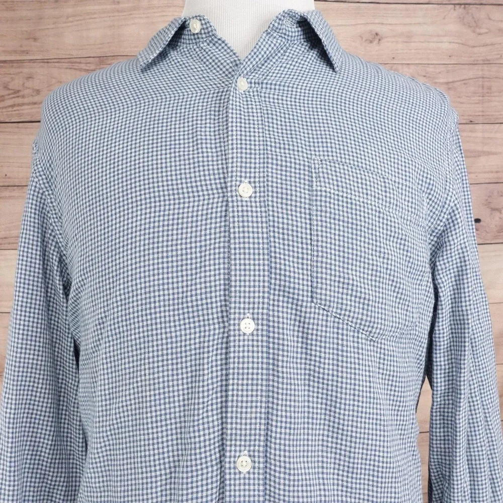 Banana Republic Shirt Mens XLT Blue Check Button-Up‎ Standard Fit 2-Ply
